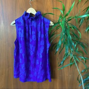Danish Fashion Brand Hofmann Royal Blue Silk Floral Sleeveless Top